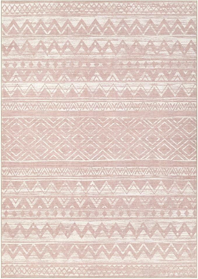cotiled 5x7 Area Rug Living Room: Washable Boho Rugs with Non Slip Backing Large Soft Indoor Stain Resistant Carpet for Bedroom Farmhouse Dining Room Lightweight Home Decor Lotus Pink