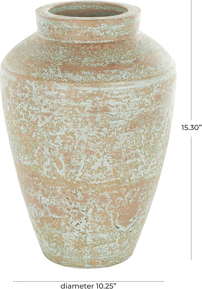 Deco 79 Ceramic Decorative Vase Antique Style Textured Patina Centerpiece Vase, Flower Vase for Home Decoration 10" x 10" x 15", Brown