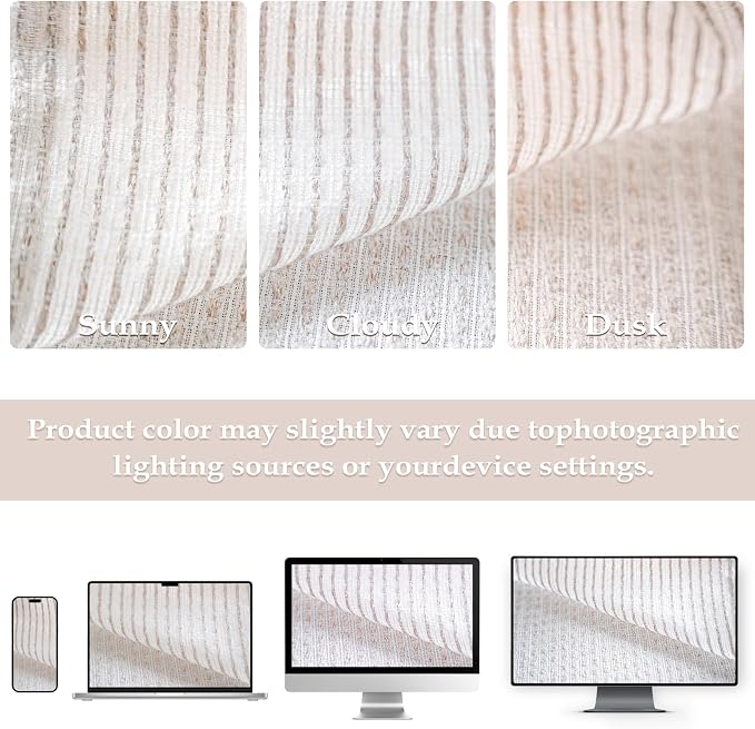 DriftAway 3D Chenille Striped Curtains 90 Inches Long Tweed Linen Textured Light Filtering Woven Embroidered Luxury Soft Drapes for Living Room Bedroom Grommet Privacy 2 Panels W52 x L90 Taupe