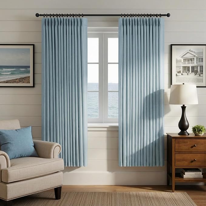 Dusty Stone Blue Linen Curtains 72 Inch Length for Boys Bedroom 2 Panel Back Tab Light Reducing Woven Textured Pinch Pleated Window Curtain for Master Bedroom Guest Room 72 Long Slate Dusty Blue Grey