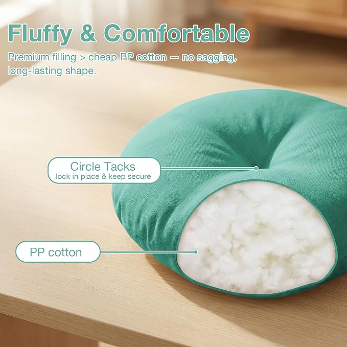 Green Bistro Chair Cushions Set of 2, Round Seat Chair Pads with Ties for Dining Room Patio