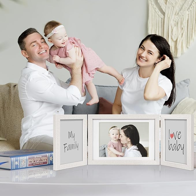 Afuly 3 Picture Frame 5x7 4x6 Triple Hinged Picture Frames White Folding Photo Frames Collage 3 Opening for Tabletop Desk Display Unique Gifts for Christmas Women Mom Couple Family, 2 * 4x6+1 * 5x7