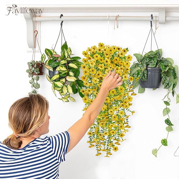 Artificial Hanging Flowers for Outdoors Spring Summer Decoration, 8PCS UV Resistant Silk Fake Hanging Plants for Patio Porch Front Yard Window Garden Indoor Decor(Yellow,8PCS)
