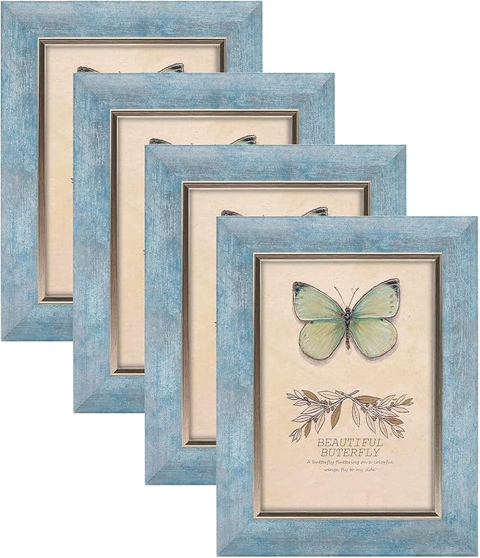 XUANLUO 5x7 Picture Frames Set of 4 Rustic Retro Photo Frame with HD Plastic Cover for Wall Mount and Tabletop Display Family Friends Wedding Gift
