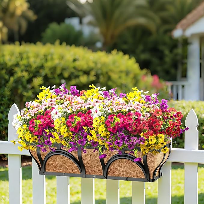Grunyia 20 Bundles Artificial Flowers for Outdoors, UV Resistant Fake Plants Flowers Greenery Shrubs Plants for Decoration Outside Plants Hanging Planter Home Garden Decor (Mix（6 Color）)