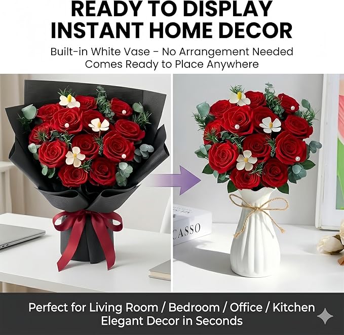 XTYFJGVA 12 Preserved Red Roses Bouquet, Flowers for Delivery, Real Roses That Last 1-3 Years, Birthday Gifts for Women, Forever Flower Gifts for Mom, Wife, Grandma, Her on Mothers Day, Anniversary