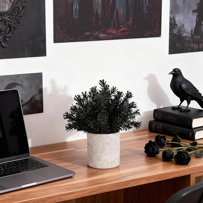 Der Rose 3 Pack Black Fake Plants Artificial Plants Plastic Eucalyptus for Bathroom Home Office Desk Farmhouse Room Table Black Christmas Decorations Gothic Decor Indoor