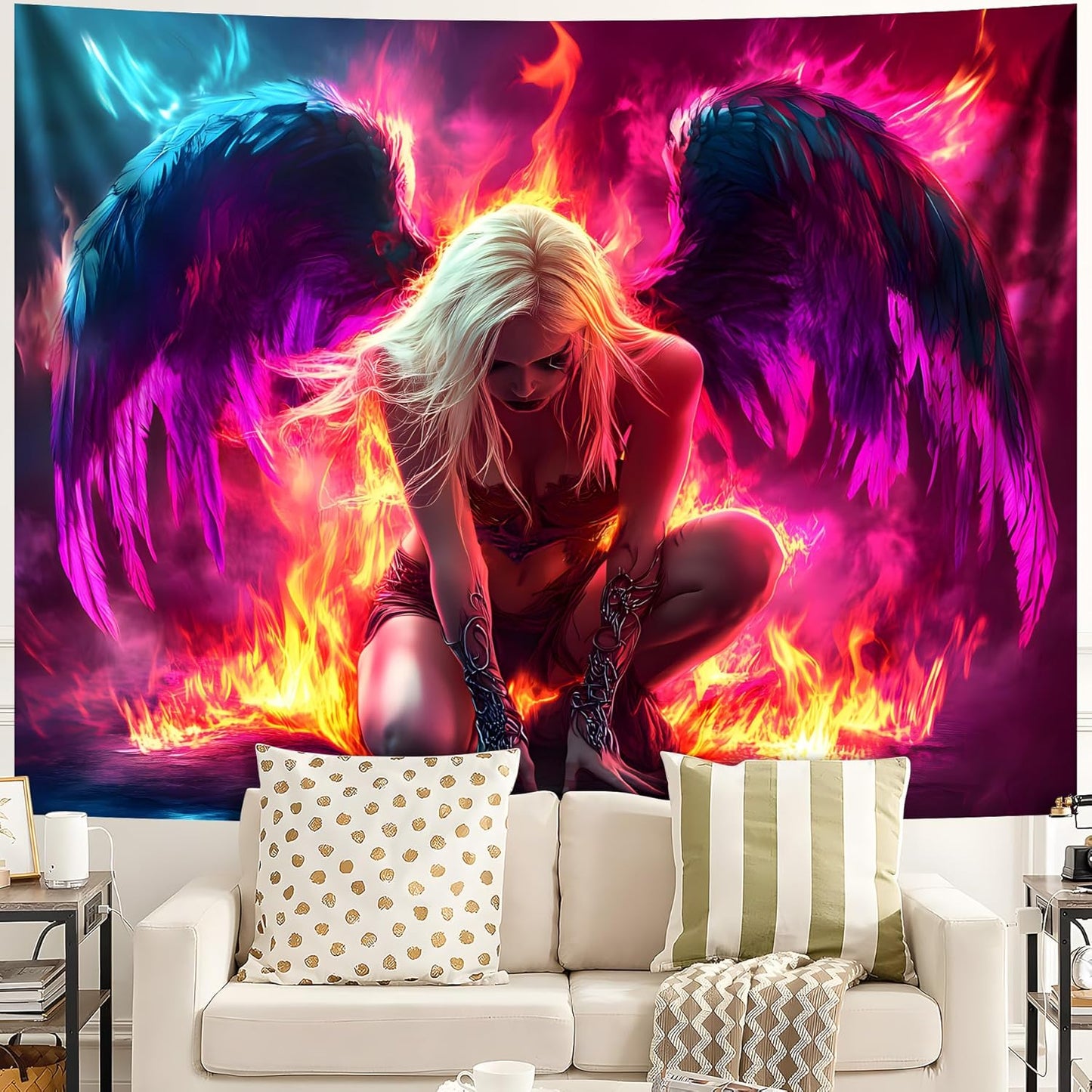 Blacklight Tapestry,WingTapestry Glow In The Dark,UV Reactive Black Light Upright Posters Wall Hanging for Bedroom Dorm Living Room Backdrop Decor (wing9, 79L" x 59W")