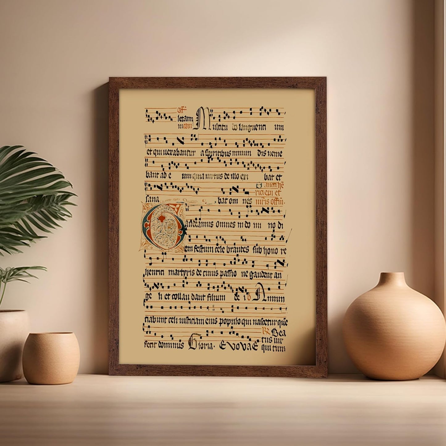 Poster Master Vintage Hymnal Poster - Retro Music Print - Gift for Artist, Friend - Graduale Aboense, Gregorian Chant Manuscript, Score - Wall Decor for Living Room, Bedroom, 16x20 Brown Framed