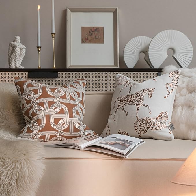 Croker Horse 22x22'' Inches Throw Pillow Cushion Cover - Pig Nose Horseshoe Pattern Chenille Jacquard Embroidery Luxury Modern Style Couch Sofa Pillow for Living Room Bedroom