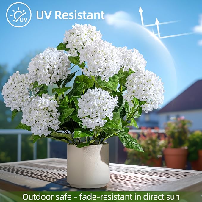 2 Pack Artificial Plants UV Resistant Faux Hydrangea Tree Indoor Outdoor Realistic Floor Plants Large Faux Plastic plantas Fake Flowers Trees for Home Porch Garden Office Porch Patio Front Decor