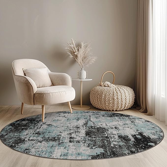 RELEANY Washable Area Rugs 4ft Non-Slip Modern Abstract Soft for Living Room Entryway Bedroom Nursery, Print Pattern, Blue Black Teal
