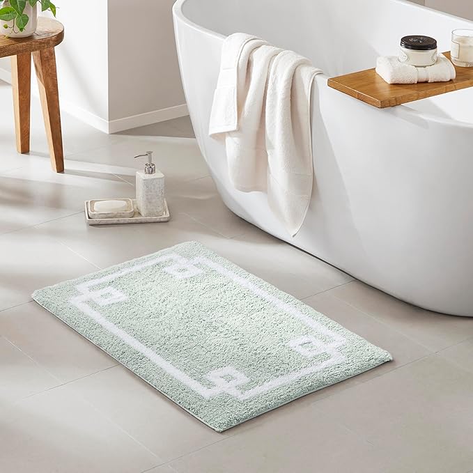 Madison Park Evan 100% Cotton Bathroom Rug Non Slip Backing-Luxrurious Tufted Plush Bath Mat Absorbent, Quick Dry, Spa Design Shower Room Décor, 20x30, Seafoam