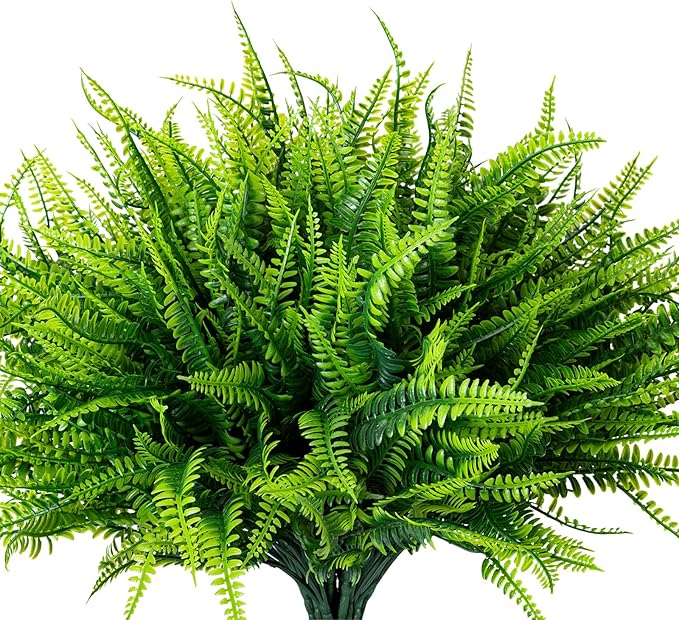 Nigirior 24 Bundles Artificial Fake Plants for Outdoor Faux Boston Fern for Home Decor UV Resistant Fake Plants Greenery for Front Porch Planter Indoor or Outdoor (Green)