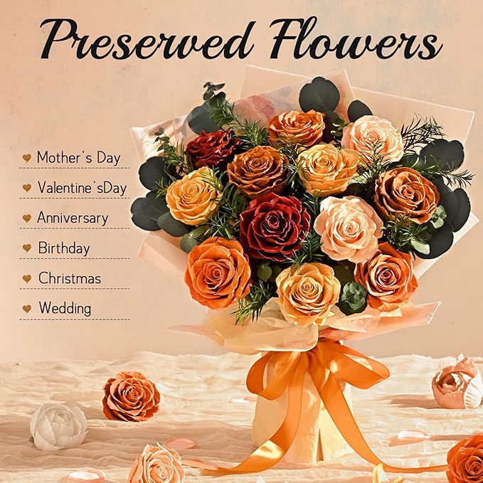 Flowers for Delivery Prime 12 Roses, Mothers Day Flowers for Mom, Mothers Day Gifts, Forever Roses Preserved Yellow Flower Bouquet Eternal Rose Birthday Gifts for Women Gf Gifts Wedding Anniversary