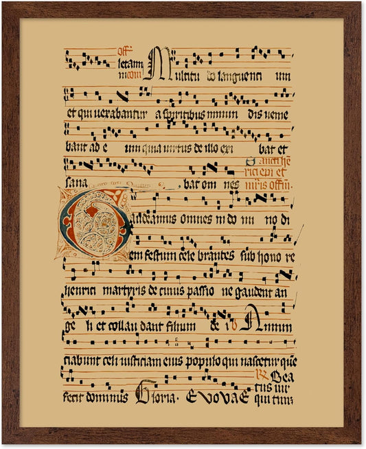 Poster Master Vintage Hymnal Poster - Retro Music Print - Gift for Artist, Friend - Graduale Aboense, Gregorian Chant Manuscript, Score - Wall Decor for Living Room, Bedroom, 8x10 Brown Framed