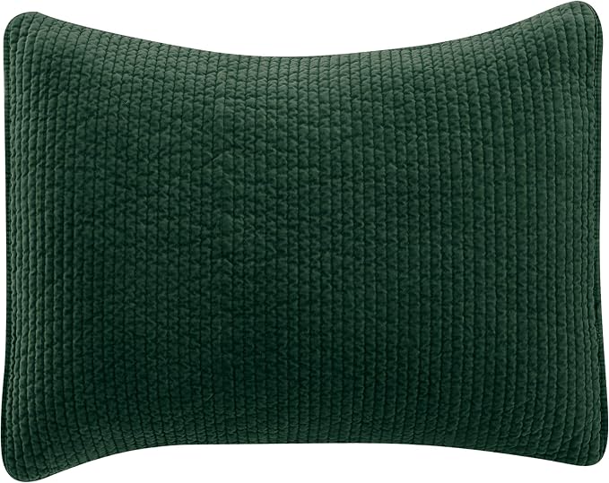 HiEnd Accents Stonewashed Velvet Quilted Pillow Sham, 21x34 inch, Emerald Solid Color, Classic Traditional Rustic Style Luxury Bedding