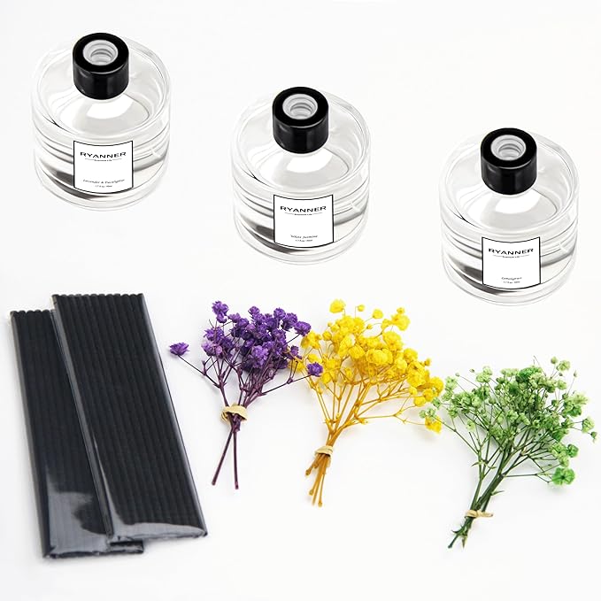 Reed Diffuser Set of 3 Pack,Lavender Eucalyptus/White Jasmine/Lemongrass Scented Oil Diffuser with Sticks(1.7 fl oz Each Pack),Air Freshener for Bedroom Bathroom Office | Shelf Decor