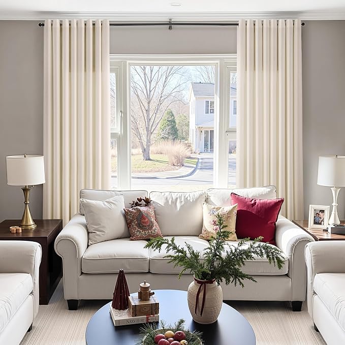 Cream Beige Linen Curtains 108 Inches Length for Living Room 2 Panels Set Grommet Natural Light Filtering Extra Long Curtain Privacy Farmhouse Large Sheer Window Drapes for Bedroom 9FT 52x108