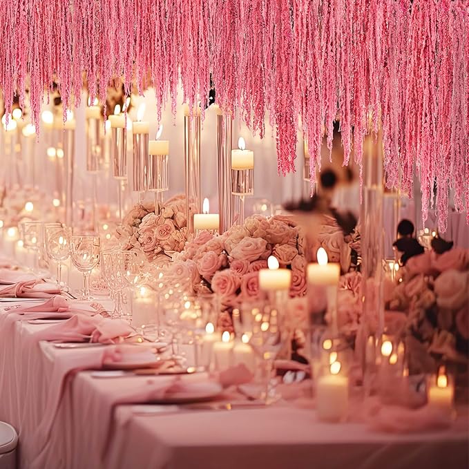 Suncalla 12 Pcs Rose Pink Spring Natural Dried Amaranthus Hanging Flowers Amaranthus Artificial Flowers for Wedding Arch Bouquet Floral Garland Wall Home Decoration (23 Inch)
