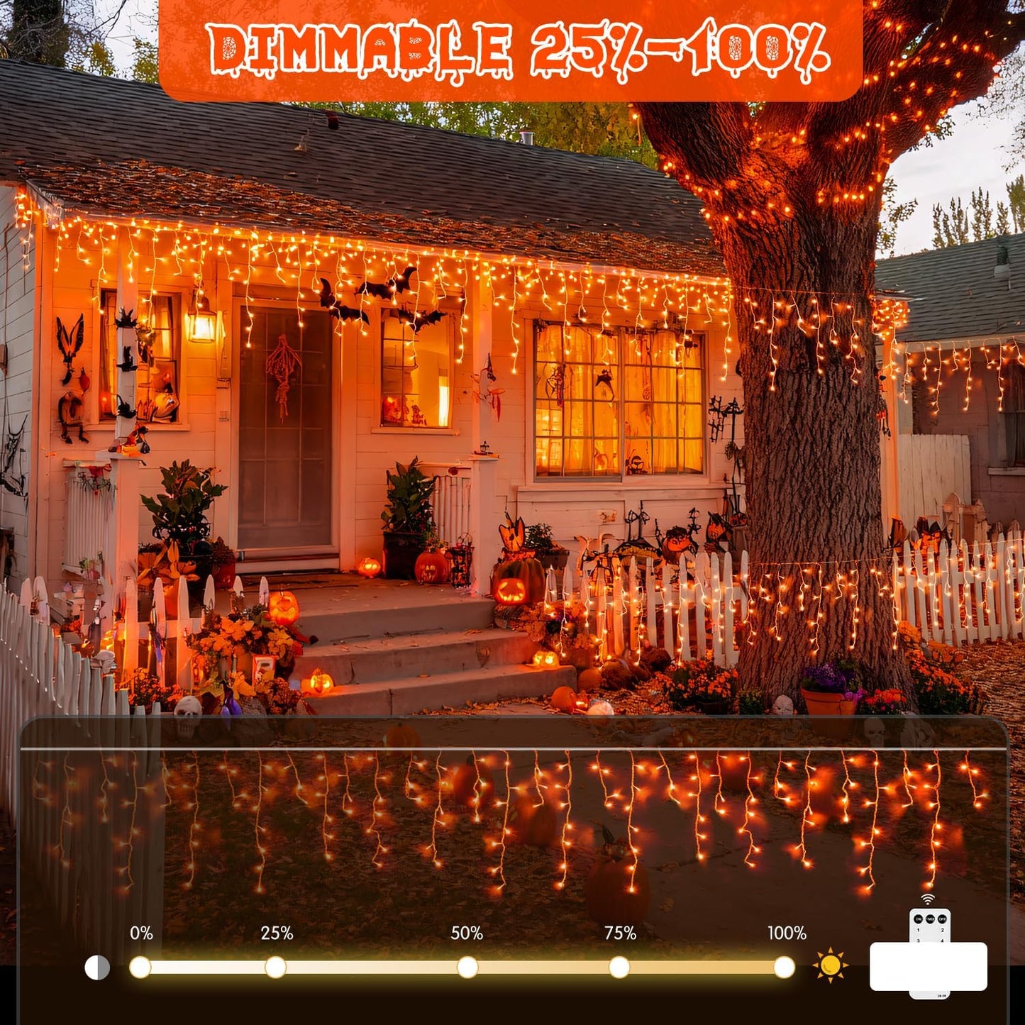 JMEXSUSS Orange Halloween Lights Outdoor, 800 LED Orange Icicle Lights Outdoor Waterproof, 8 Modes String Light Plug in for Fireplace Tree Garden Patio Thanksgiving Fall Halloween Decor