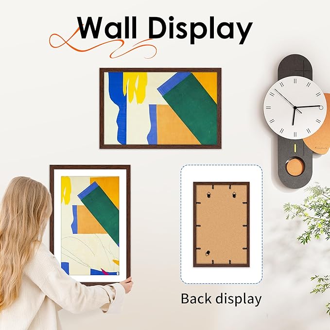 FIXSMITH 11x17 Picture Frame Brown Set of 2, Photo Frame with HD Plexiglass, Display Pictures 9x15 with Mat or 11x17 Without Mat, Brown Picture Frames Collage Wall Decor, Gallary Wall Frame