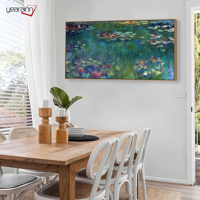 yearainn Framed Wall Art Canvas Prints Water Lilies by Claude Monet | Large Garden Artwork Green Landscape Contemporary Nature Pictures for Living Room Bedroom Home Office Decor 20" x 40"