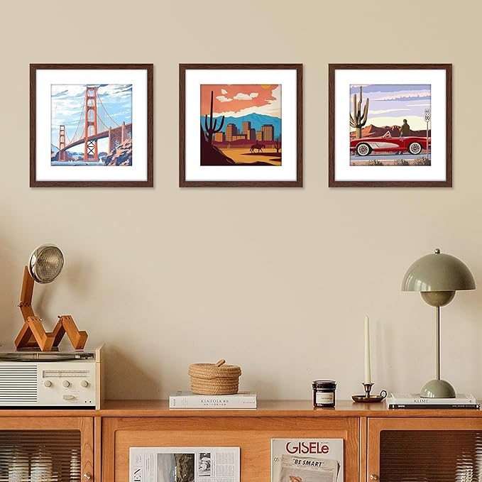 FIXSMITH 12x12 Picture Frame Brown Set of 2, Photo Frame with HD Plexiglass, Display Pictures 8x8 with Mat or 12x12 Without Mat, Brown Picture Frames Collage Wall Decor, Gallary Wall Frame