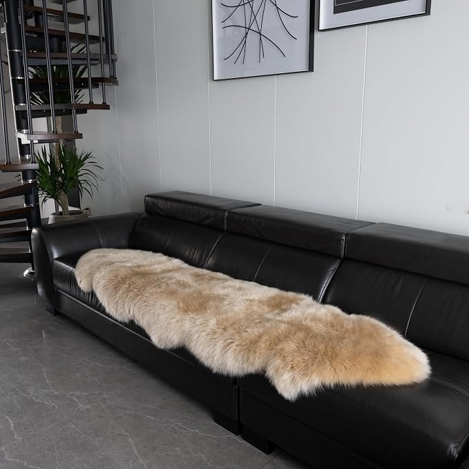 Sheepskin Rug, Fluffy Shaggy Area Rug, Super Soft 24‘ x 72’ Sheepskin Hair Rug, Plush Rug, Decorative Rugs for Bedroom, Children's Room, Living Room (Khaki Camel, 24" x 72")