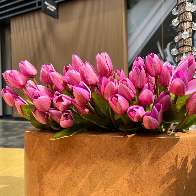 Artificial Fake Flowers Tulip for Outdoor Decoration,UV Resistant Faux Plastic Fabric Greenery Shrubs Plants Fake Flowers Hanging Planter Kitchen Home Garden Wedding Decor (Light Purple)