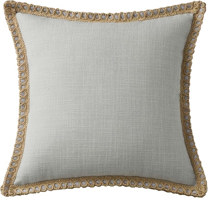 Phantoscope Pack of 2 Farmhouse Decorative Throw Decorative Pillow Cover Burlap Linen Trimmed Tailored Edges, Flax Gray, 20 x 20 inches, 50 x 50 cm