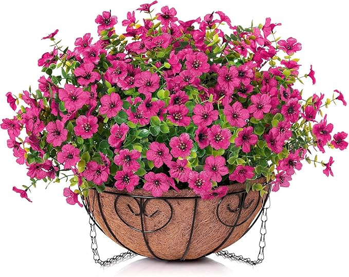 HyeFlora 2 Set Artificial Outdoor Flowers Hanging Basket, Faux Hanging Plants for Outside Spring Decoration, Fake Silk UV Resistant Look Real Daisy for Porch Patio Home Decor