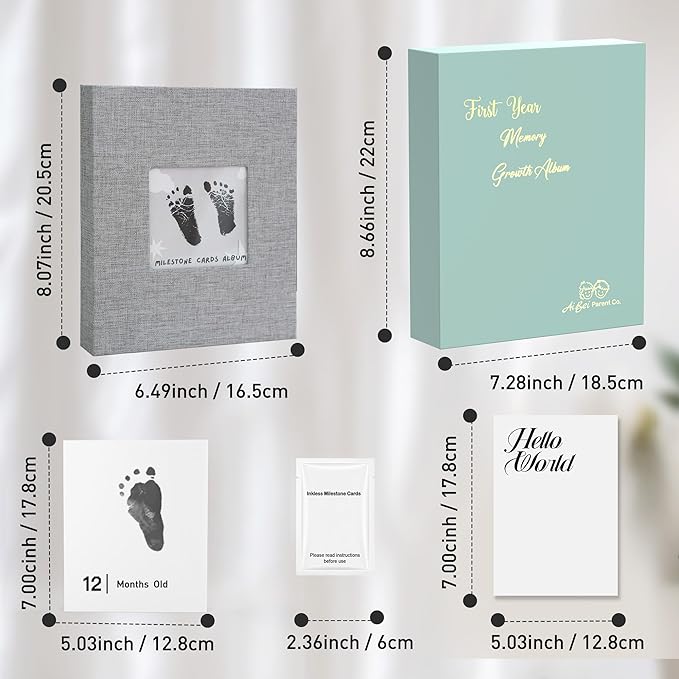 Baby Inkless Milestone Cards Hand Casting Kit Ink Print Hand and Footprint Kit Dog or Cat Pet Paw Print Kit Baby Newborn Footprint Kit Photo Album Keepsake Book Feet Stamp (Green Gift Box + Album)