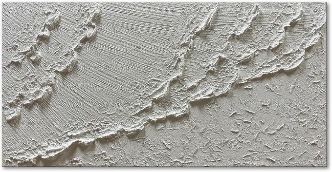 zoinart Hand Painted White Ocean Wave Wall Art 48x24 Inches Large Abstract Beach Textured Art 3D Modern Oil Paintings for Living Room Bedroom Wall Decor