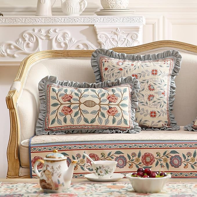 bilin gaier Vintage Linen Throw Pillow Cover,18"x18"-Flowershadow B | Designer Elegant Square Pillow Cover,Concealed Zipper Design,Floral Pattern,Sofas,Bedroom,Living Room,Lounge Chairs