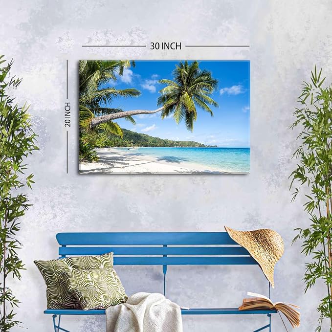 Tropical Coastal Wall Art Beach Landscape Palm Tree Pictures for Living Room Bathroom Wall Decor Ocean Scenery Poster Nature Seascape Canvas Prints Modern Framed Artwork Office Home Decorations 20x30”