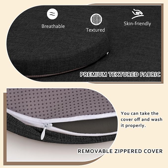 ELFJOY Round Chair Cushions for Dining Chairs Non Slip High-Resilience Foam Chair Pads 2" Thick Seat Cushions for Kitchen Chairs Set of 2 13" Black