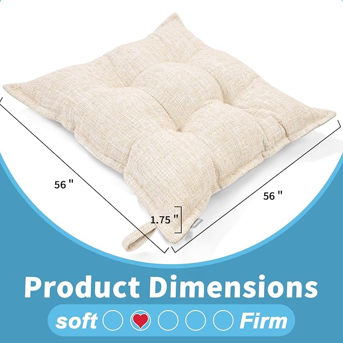 SINSOSSO Large Floor Pillows 22", Thickened Bite-Size Memory Foam Square Non-Slip Cushions for Office Back Support/Yoga/Chair Seat, Fashionable Color-Blocked Fabric & Washable, Beige, 2 PCS