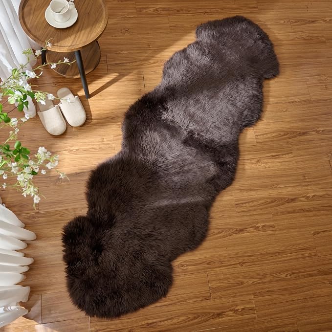 Premium Genuine Sheepskin Area Ruge - Real Wool Fur Shaggy Carpet | Fluffy Soft Natural Lambskin Rug Seat Chair Covers for Couch Sofa Bedroom Living Room(Coffee,2×6 Feet Sheepskin)