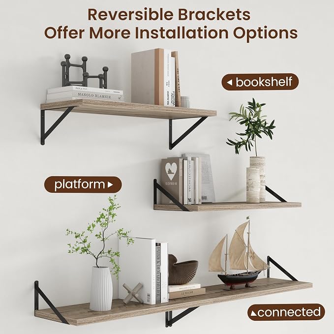 Axeman 12 Inch Deep Grey Floating Shelves 30 Inches Long | Rustic Grey Wood Wall Shelves Set of 2, Deep Wall Shelves for Bookshelf Living Room Bathroom Kitchen