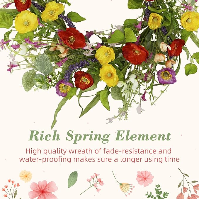 YNYLCHMX 18" Spring Summer Wreaths for Front Door, Artificial Floral Wreath with Green Eucalyptus Leaves, Green Foliage Wreath for Wall Window Farmhouse Party Holiday Home Decor