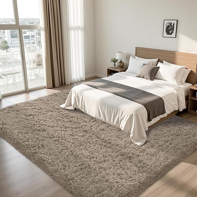 6x9 Area Rug for Living Room:Ultra Soft Fluffy Shag Grey Camel Rugs,Large Fuzzy Plush Indoor Non Slip Carpet Washable Rug for Bedroom Kids Nursery Office Dorm Modern Decor(Grey Camel 6'x9')