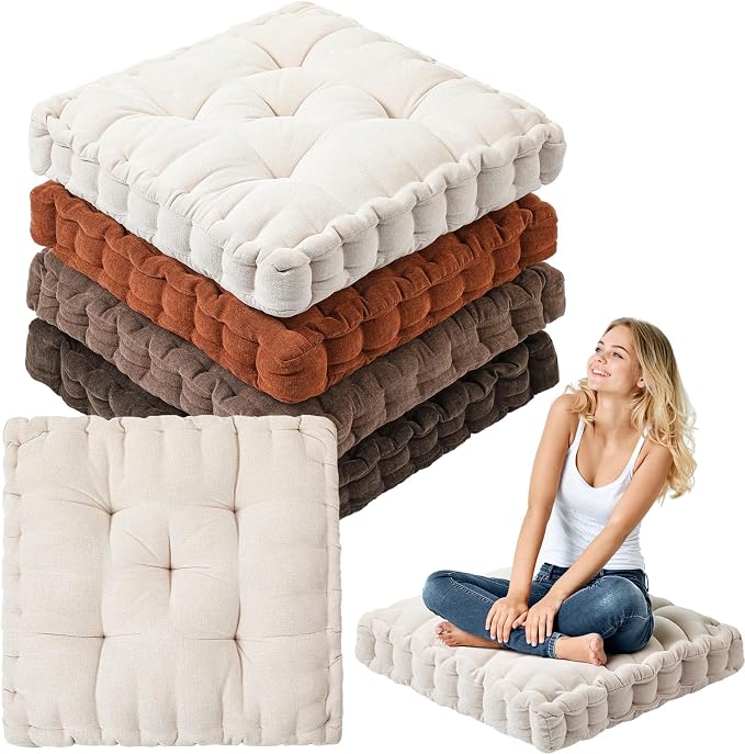 Jerify 4 Pcs Floor Pillow Cushions Large Round Square Large Meditation Floor Pillow for Classroom Adult Meditation Picnic Party Seating Learning Daycare School (Square 20 x 20,Mixed Colors)