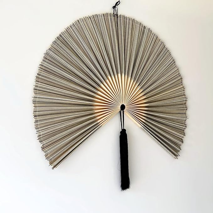 ChumDecor Fan Wall Decor, Japanese Giant Fan, Large Bamboo Fan Wall Art For Boho Hanging Headboard, Decorative Folding Fans For Over Bed, Asia Trending (Gray 48inch)