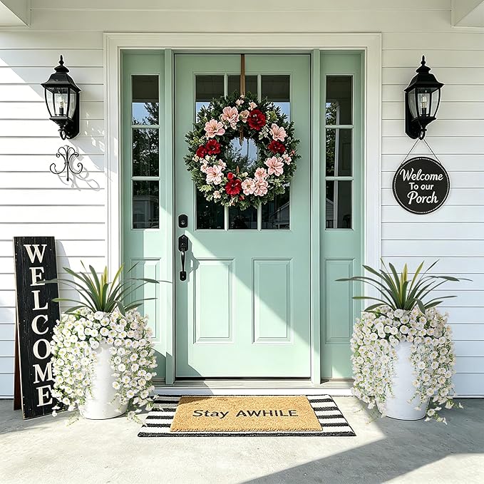 8 Bundles Fake Artificial Morning Glory Flowers for Outdoors+Ochid Faux Greenery Plants UV Resistant Weatherproof for Indoor Outdoor Garden Patio Window Box Home Decor