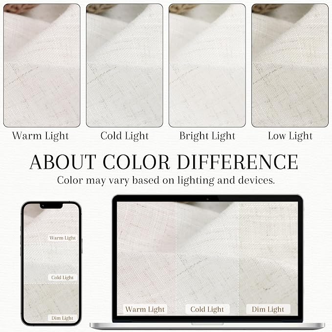 Nanspring Linen Curtains 102 Inches Long for Living Room 2 Panels Set Farmhouse Boho Privacy Light Filtering Semi Sheer Curtains for Bedroom Linen Back Tab Hook Belt Drape Beige White W50 x L102