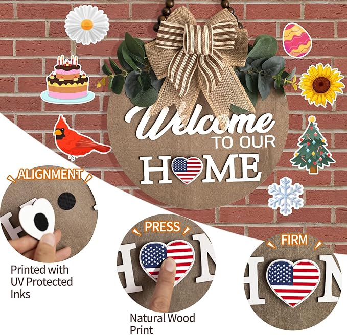 Welcome Sign for Front Door Wreath Decorations for All Seasons Front Porch Decor Hanging Gift for Farmhuose Home Outdoor Indoor（Brown KB)