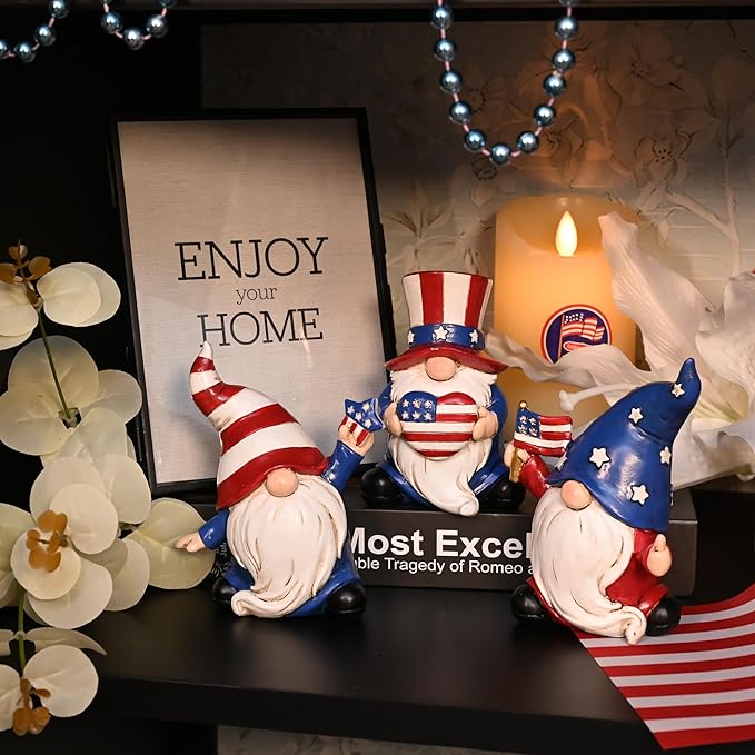 Valery Madelyn 4th of July Gnomes Decorations, Memorial Day Decorations for Home Decor, Large 3Pcs Patriotic USA 250th Anniversary Decorations, Stars and Stripes Gnomes Figurine for Independence Day