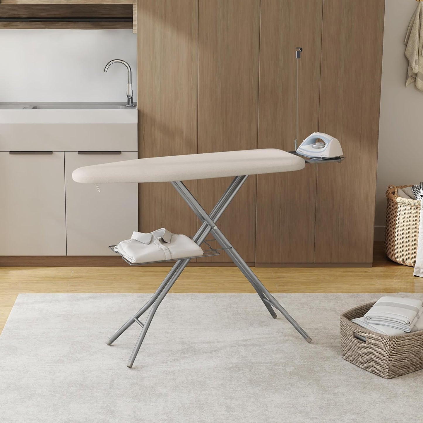 Yaheetech Ironing Board, Compact Iron Board with Cord Holder, Steam Iron Rest and Bottom Storage Tray, 9 Adjustable Heights & 3 Layer Cover, Folding Heavy Duty Ironing Board 52X14, Beige