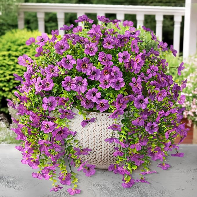 ZFProcess Artificial Hanging Flowers for Outdoors Spring Decoration, 2PCS Silk Fake Daisy Realistic Outdoor Flowers UV Resistant Porch Patio Window Yard Decor(Purple)